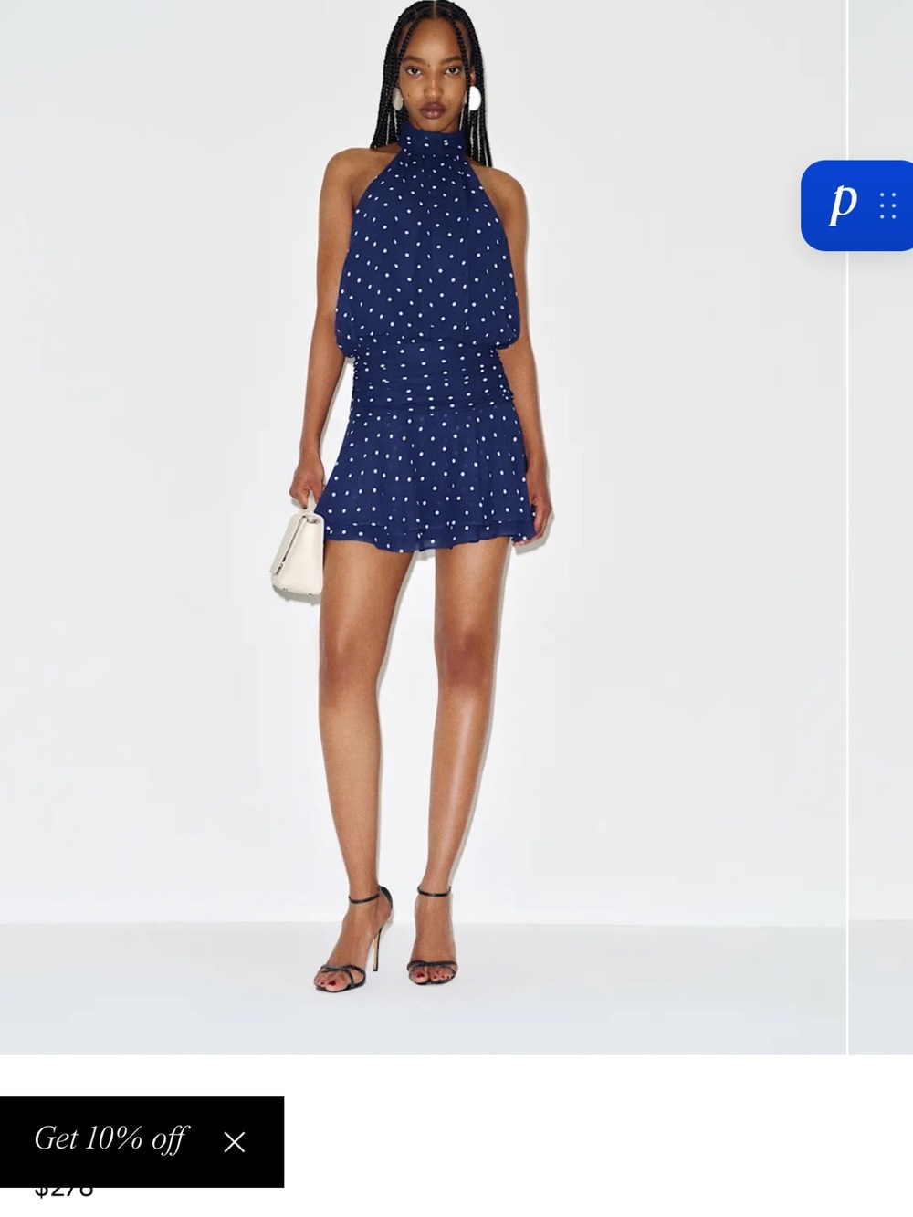 Reformation Karla Navy Polka Dot Halter One-Piece Dress